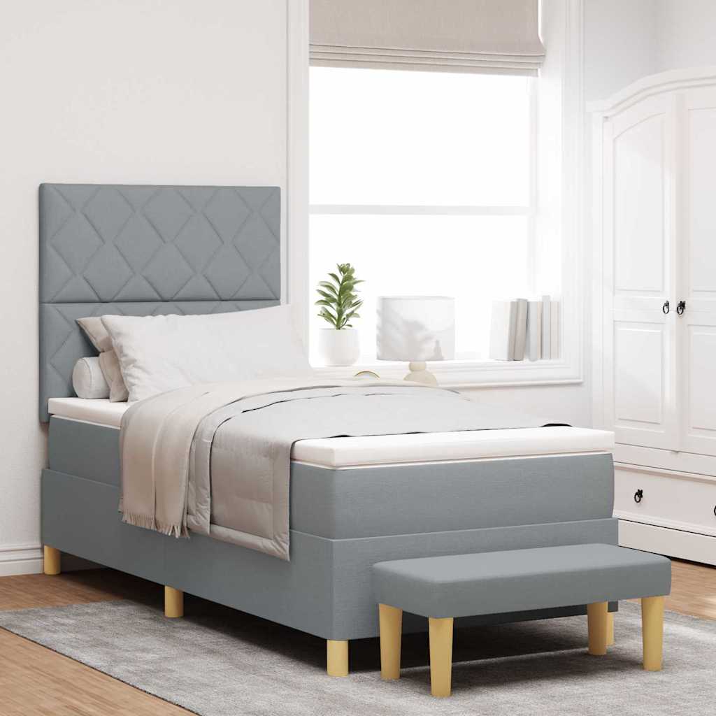 Boxspring bed met kussen Lichtgrijs 190 x 90 cm Stof
