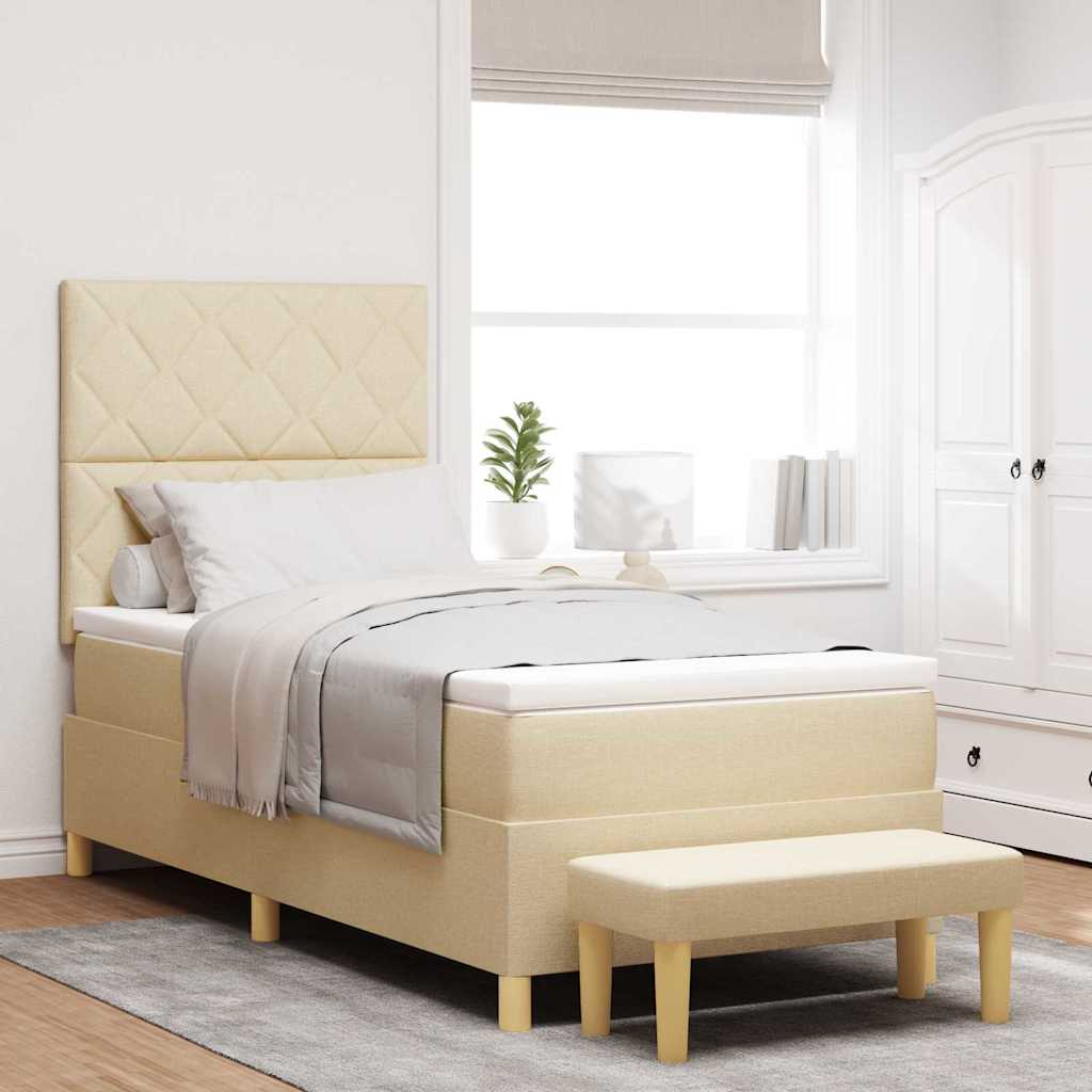 Boxspring bed met kussen met hoofdeinde Crème 190 x 90 cm Stof