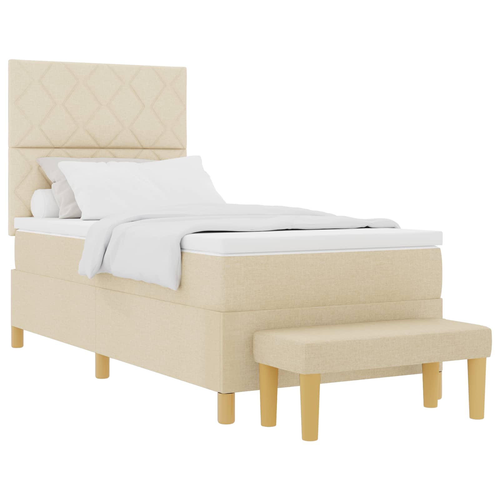 Boxspring bed met kussen met hoofdeinde Crème 190 x 90 cm Stof