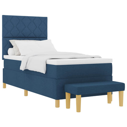 Boxspring bed met kussen met hoofdeinde Blauw 200 x 90 cm Stof