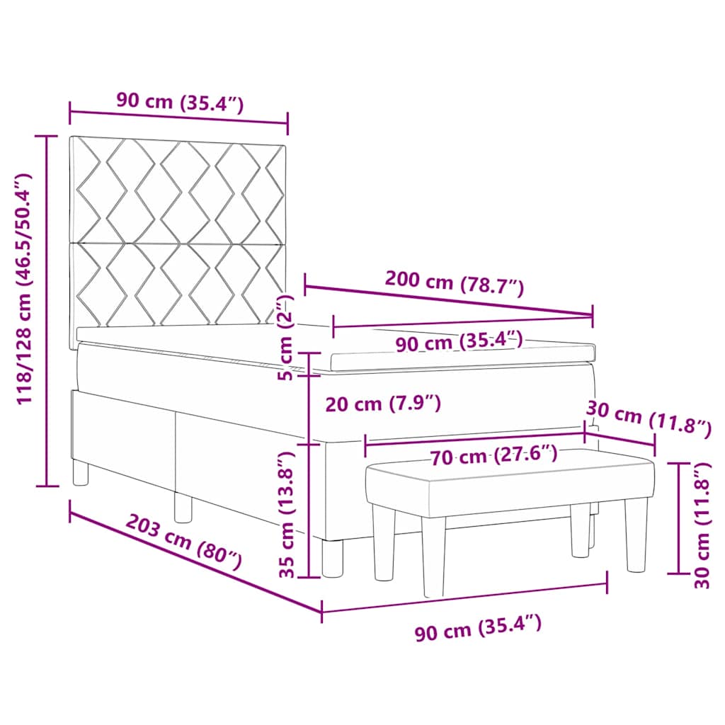 Boxspring bed met kussen met hoofdeinde Blauw 200 x 90 cm Stof