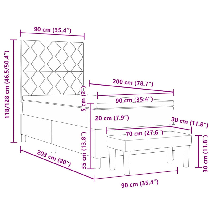 Boxspring bed met kussen met hoofdeinde Blauw 200 x 90 cm Stof