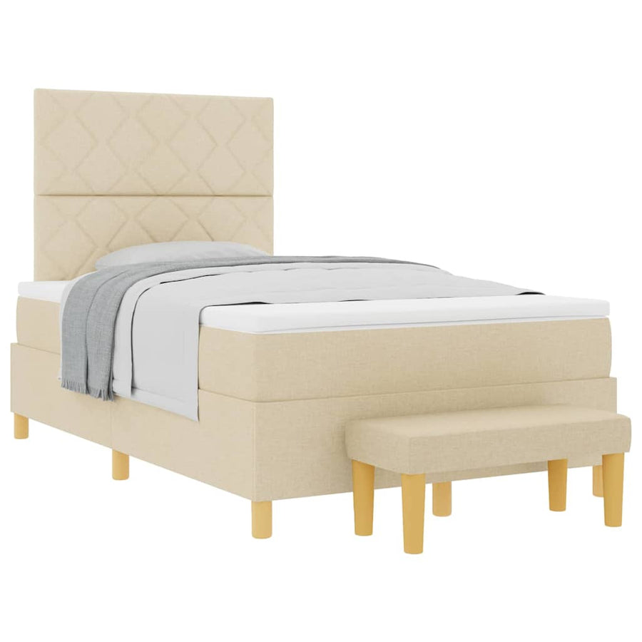 Boxspring bed met matras met hoofdeinde Crème 120 x 190 cm Stof