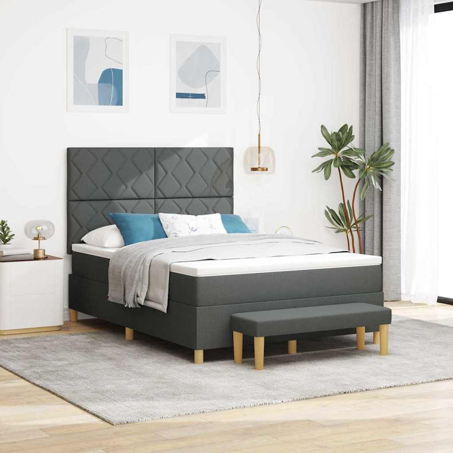 Boxspring bed met hoofdeinde Donkergrijs 190 x 140 cm Stof