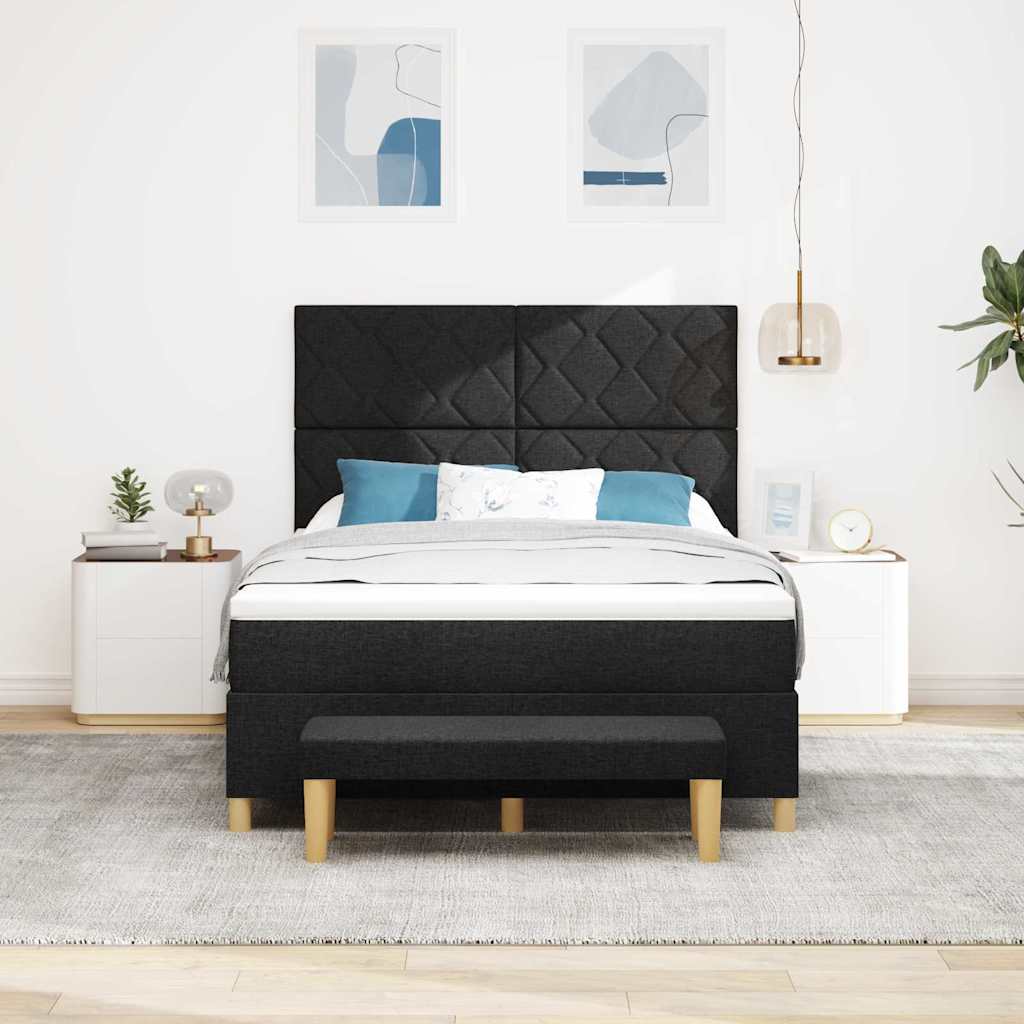 Boxspring bed met kussen met hoofdeinde Zwart 190 x 140 cm Stof