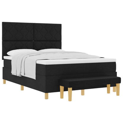 Boxspring bed met kussen met hoofdeinde Zwart 190 x 140 cm Stof