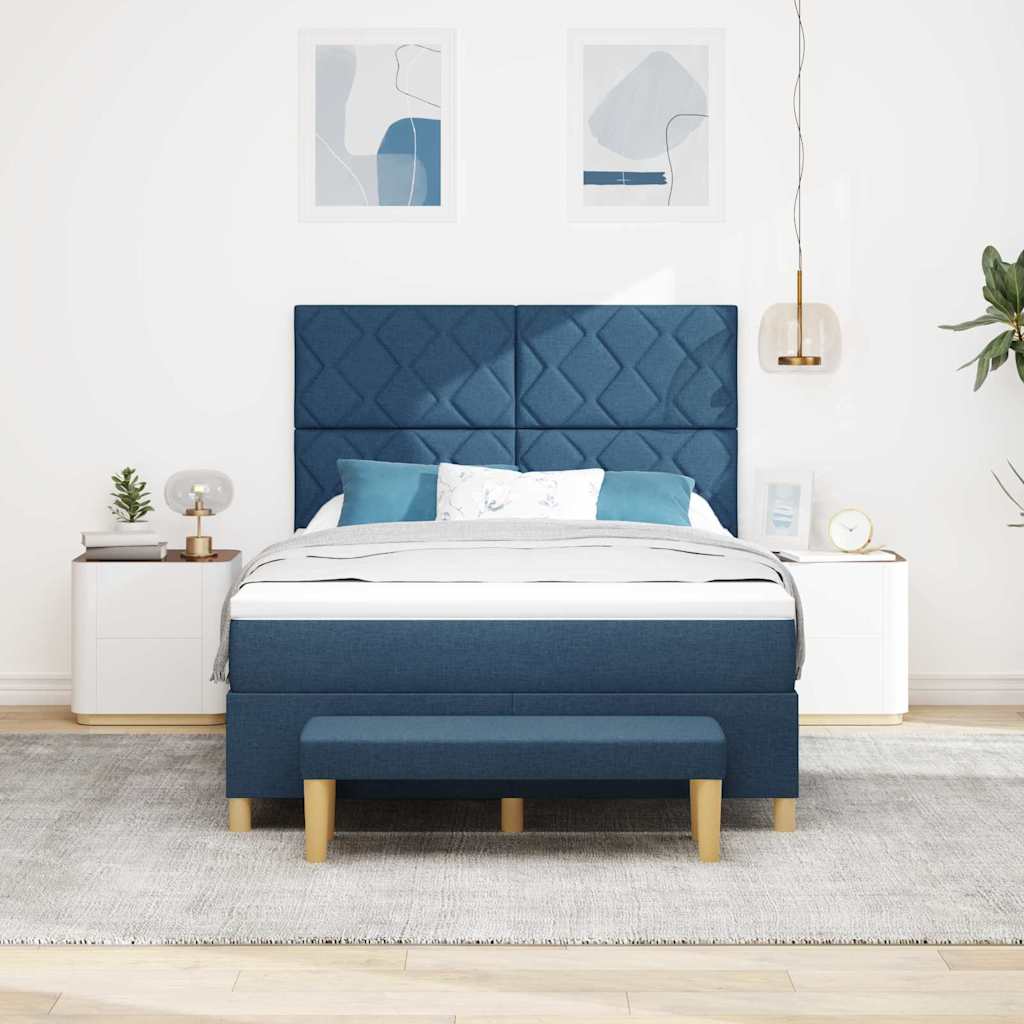 Boxspring bed met kussen met hoofdeinde Blauw 190 x 140 cm Stof