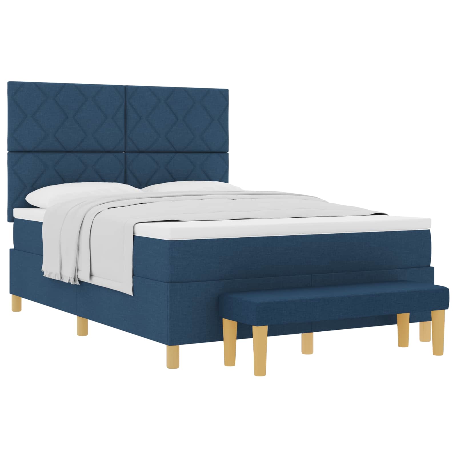 Boxspring bed met kussen met hoofdeinde Blauw 190 x 140 cm Stof