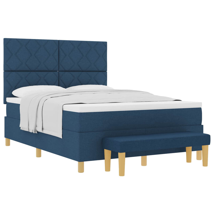 Boxspring bed met kussen met hoofdeinde Blauw 190 x 140 cm Stof
