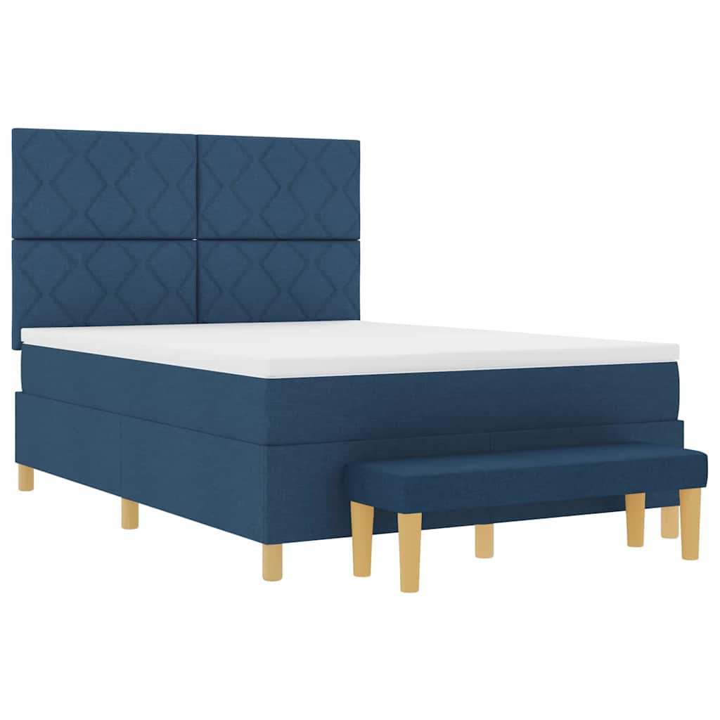 Boxspring bed met kussen met hoofdeinde Blauw 190 x 140 cm Stof