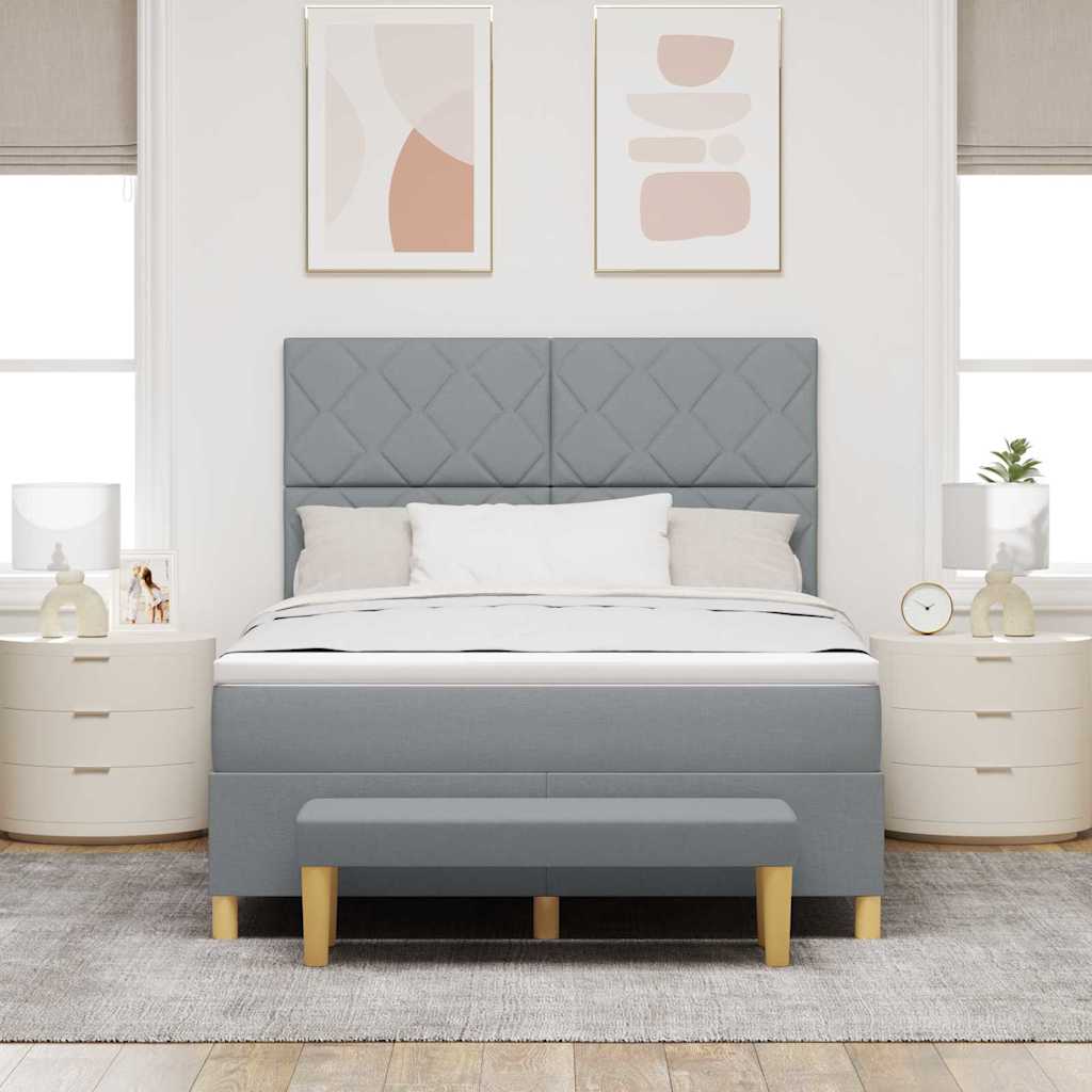 Boxspring bed met kussen Lichtgrijs 200 x 140 cm Stof
