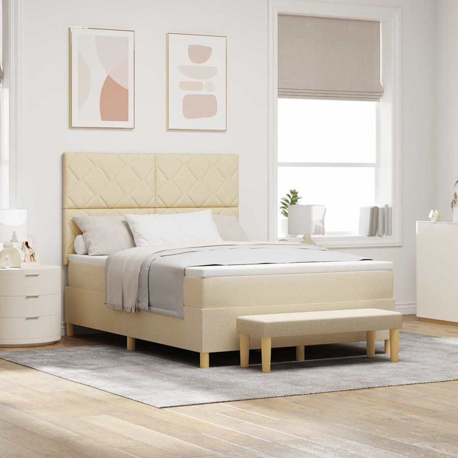 Boxspring bed met kussen met hoofdeinde Crème 200 x 140 cm Stof