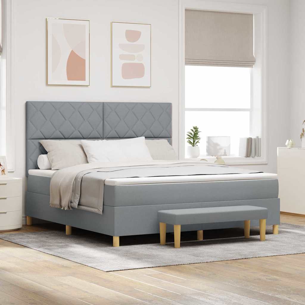 Boxspring bed met hoofdeinde Lichtgrijs 200 x 180 cm Stof