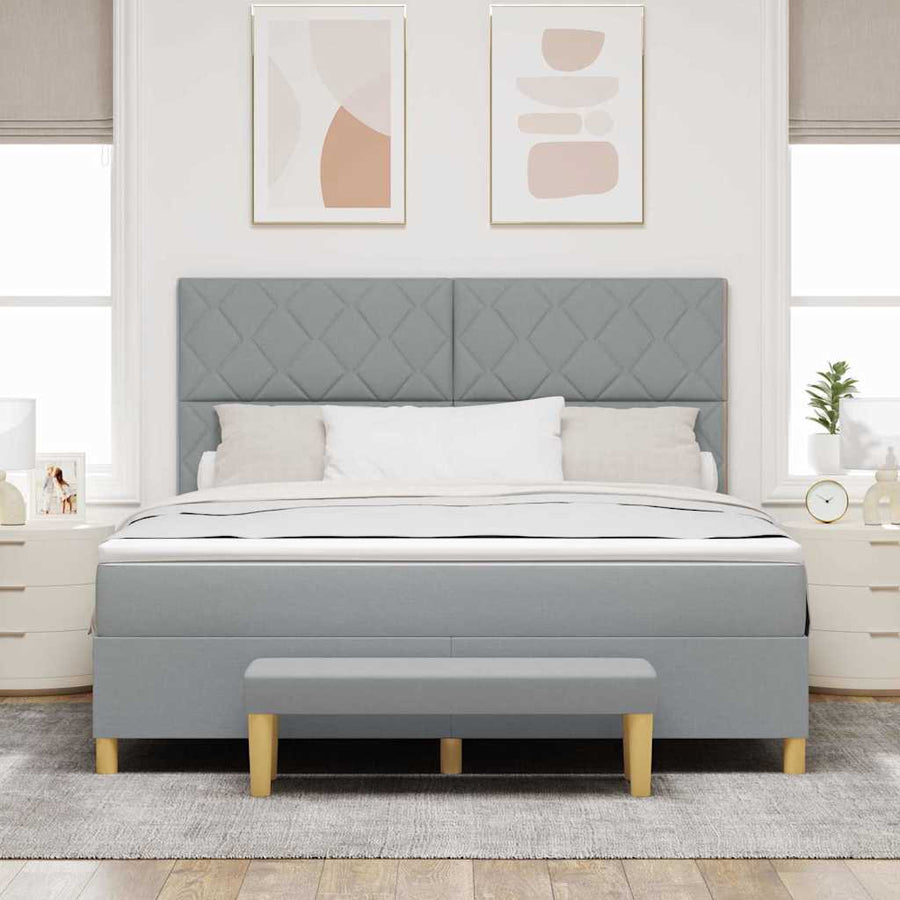 Boxspring bed met hoofdeinde Lichtgrijs 200 x 180 cm Stof