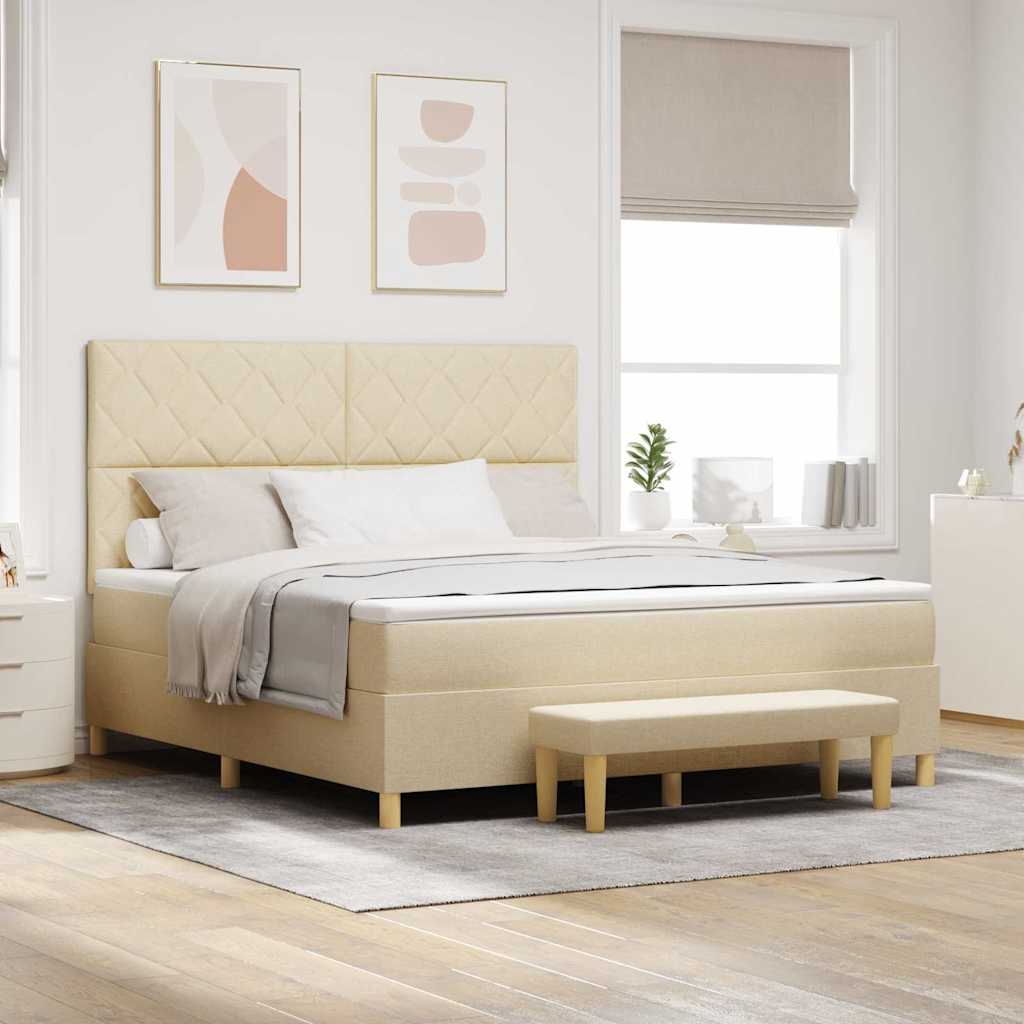 Boxspring bed met kussen met hoofdeinde Crème 200 x 180 cm Stof
