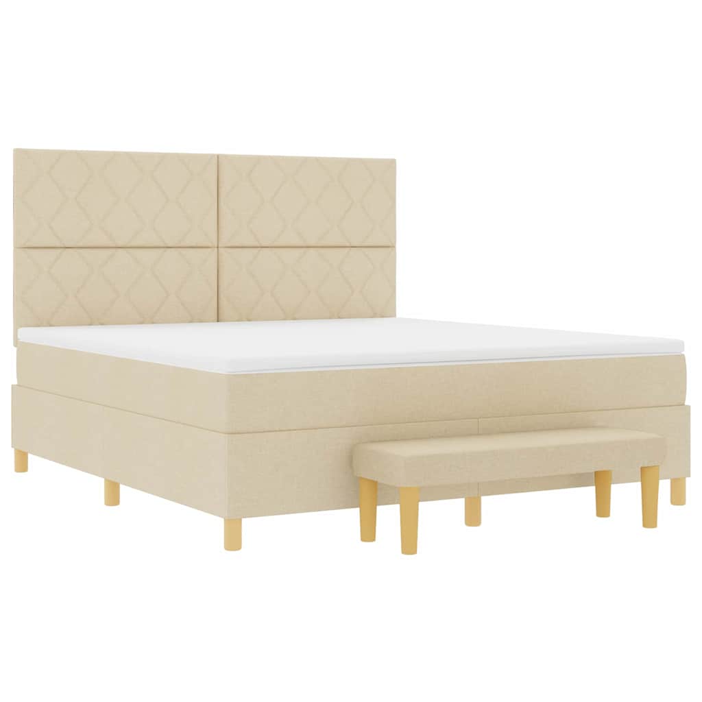 Boxspring bed met kussen met hoofdeinde Crème 200 x 180 cm Stof