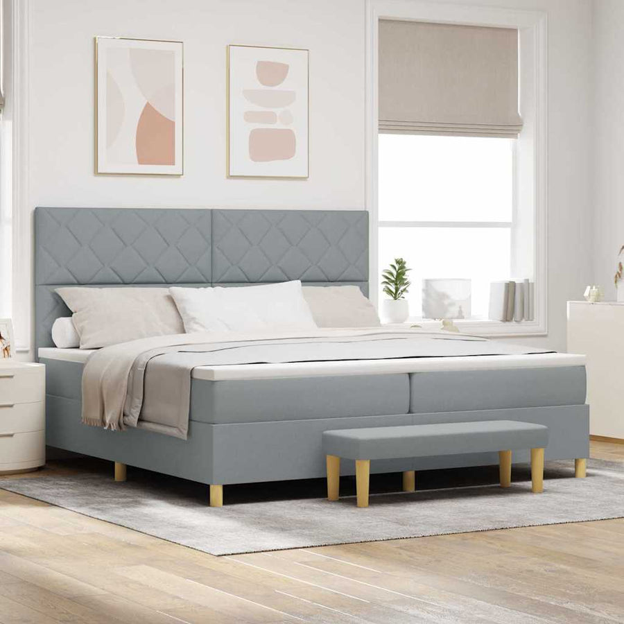 Boxspring bed met matras Lichtgrijs 200 x 200 cm Stof