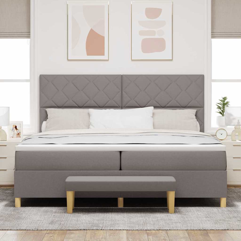 Boxspring bed met kussen met hoofdeinde Taupe 200 x 200 cm Stof