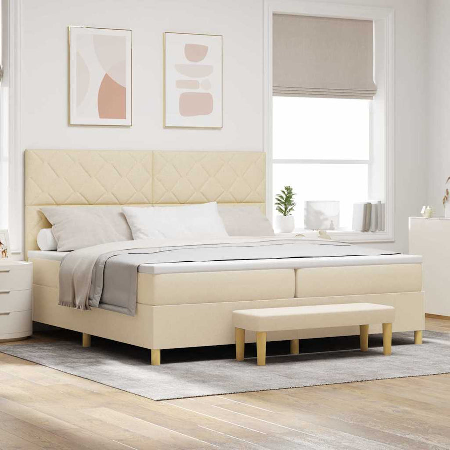 Boxspring bed met matras met hoofdeinde Crème 200 x 200 cm Stof