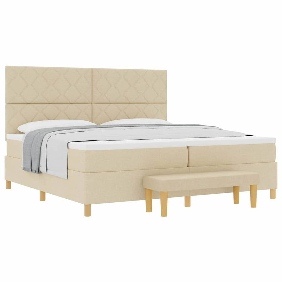 Boxspring bed met matras met hoofdeinde Crème 200 x 200 cm Stof