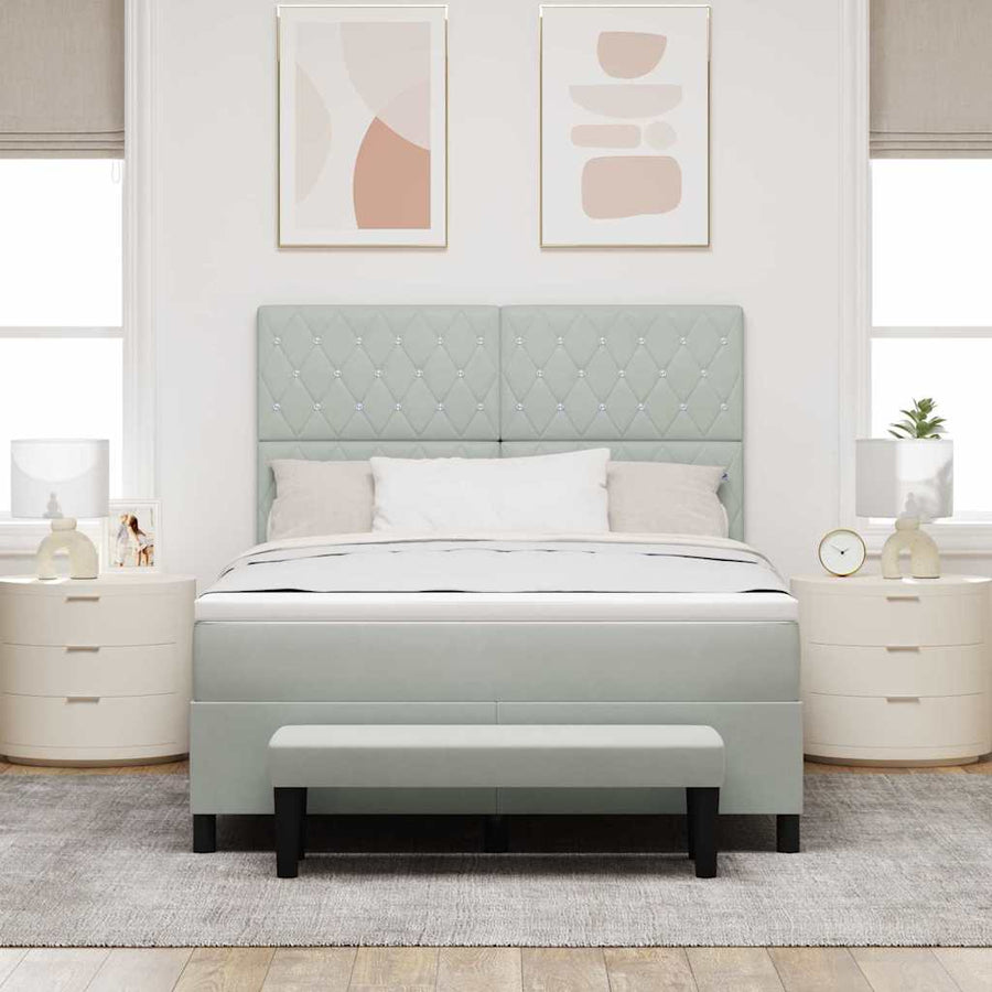 Boxspring bed met matras Lichtgrijs 140 x 190 cm Fluweel