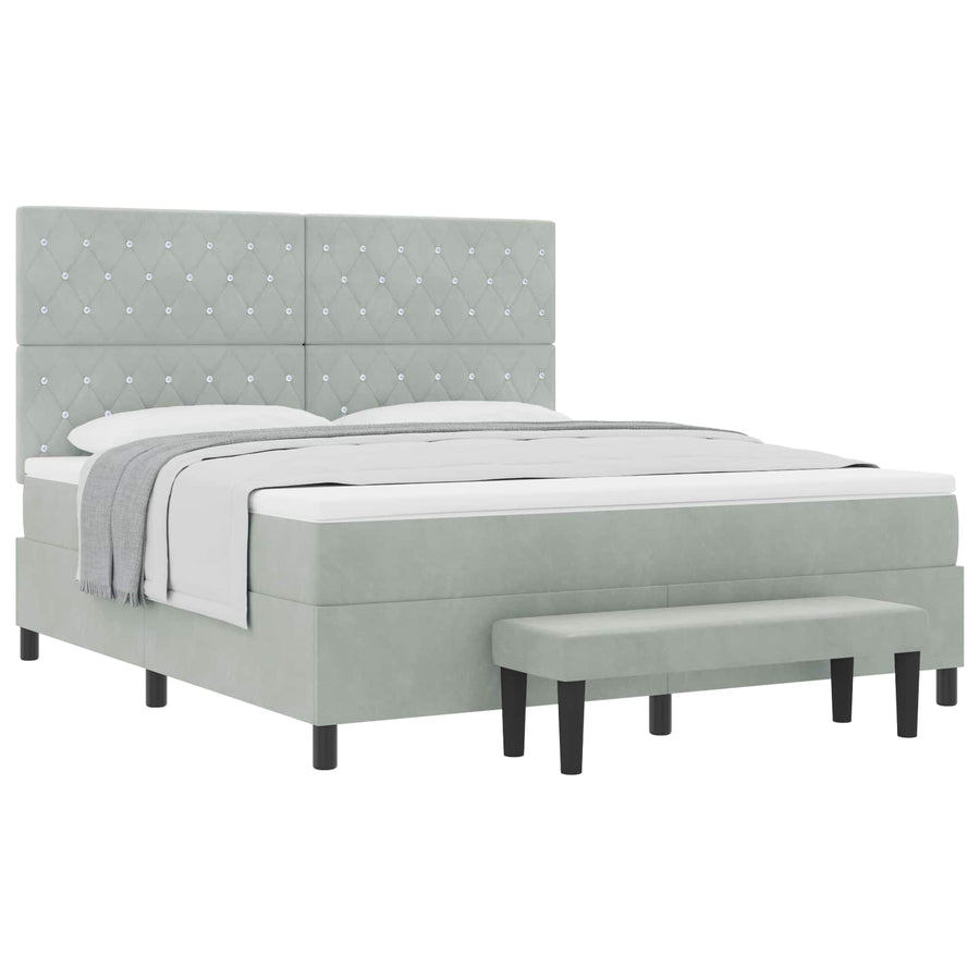 Boxspring bed met hoofdeinde Lichtgrijs 200 x 180 cm Fluweel