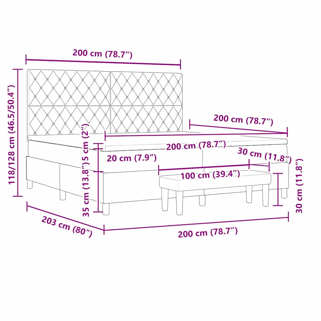 Boxspring bed met matras Donkerblauw 200 x 200 cm Fluweel