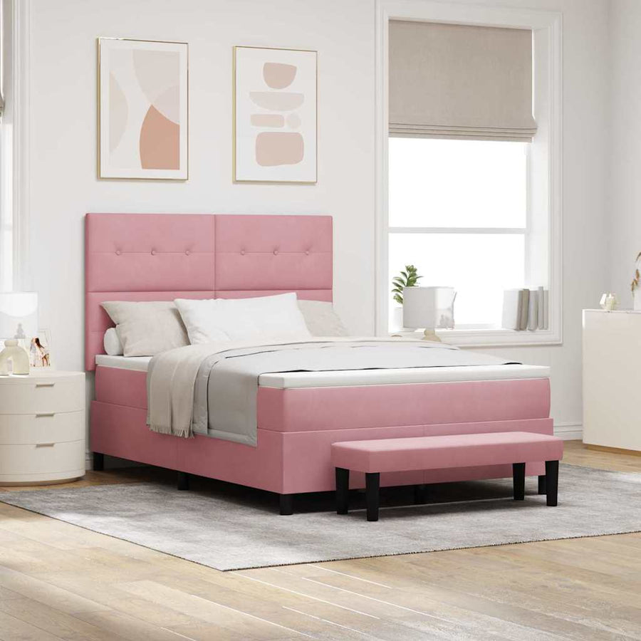 Boxspring Bed Met Matras Fluweel Roze 140 x 190 cm