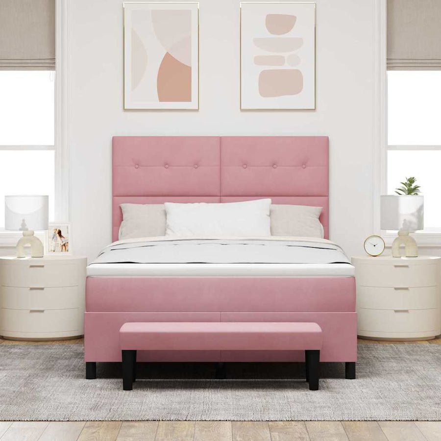 Boxspring Bed Met Matras Fluweel Roze 140 x 190 cm