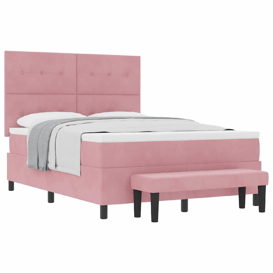 Boxspring Bed Met Matras Fluweel Roze 140 x 190 cm
