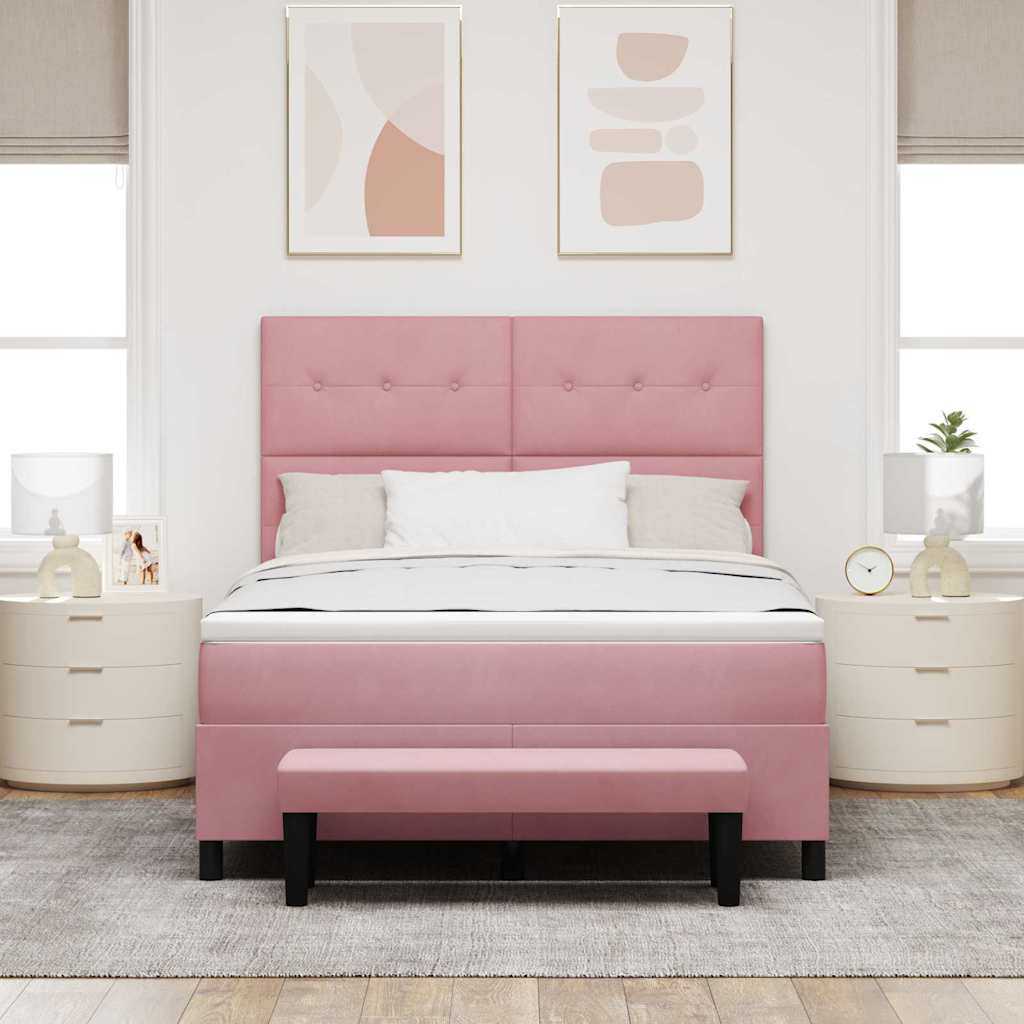 Boxspring Bed Met Matras Fluweel Roze 140 x 200 cm