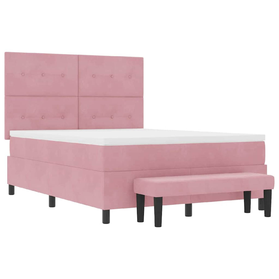 Boxspring Bed Met Matras Fluweel Roze 140 x 200 cm