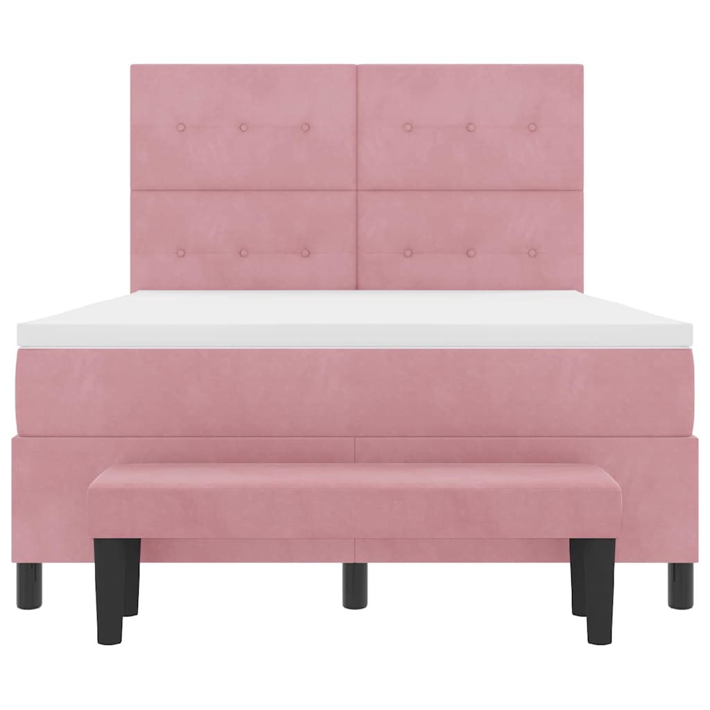 Boxspring Bed Met Matras Fluweel Roze 140 x 200 cm