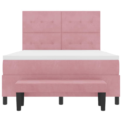 Boxspring Bed Met Matras Fluweel Roze 140 x 200 cm
