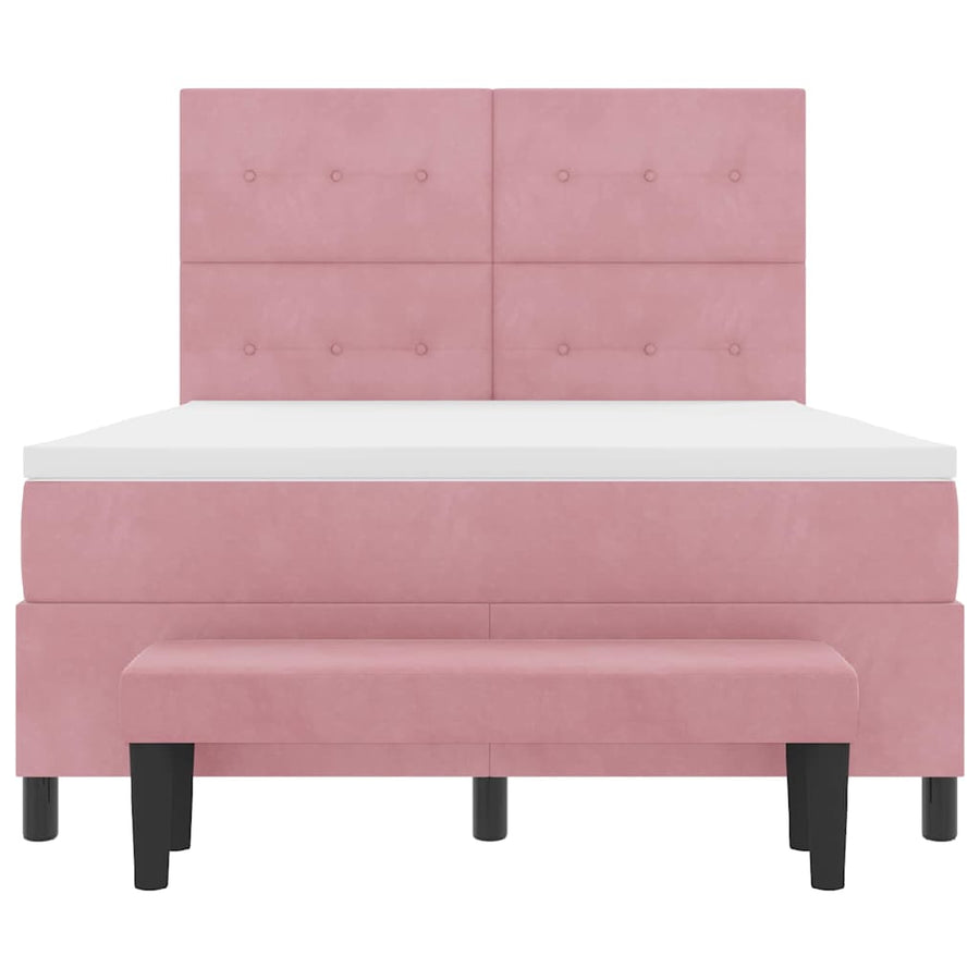 Boxspring Bed Met Matras Fluweel Roze 140 x 200 cm