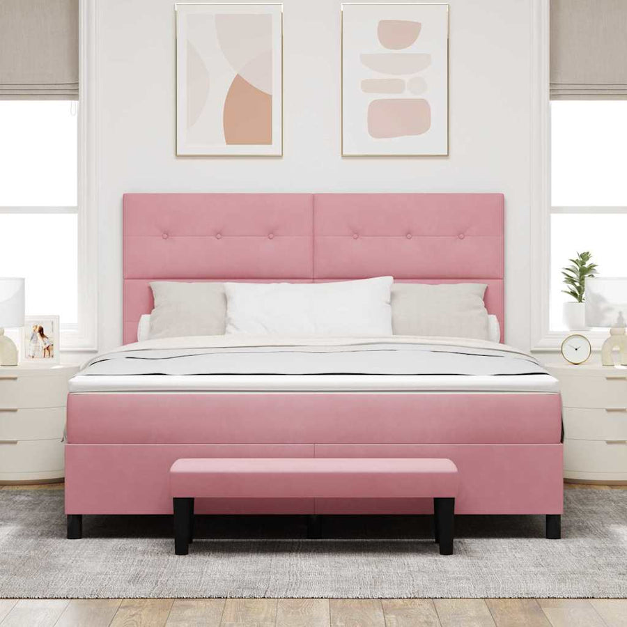 Boxspring Bed Met Matras Fluweel Roze 180 x 200 cm