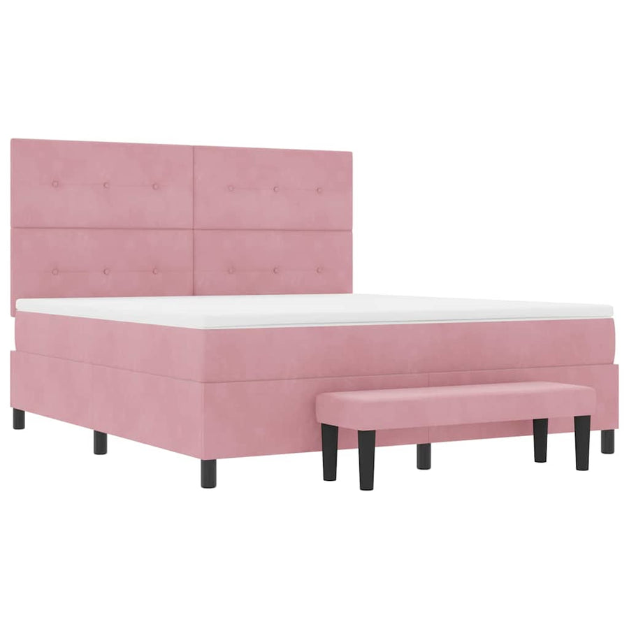 Boxspring Bed Met Matras Fluweel Roze 180 x 200 cm