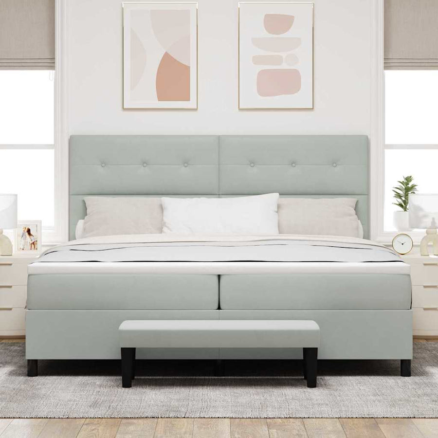 Boxspring bed met matras Lichtgrijs 200 x 200 cm Fluweel