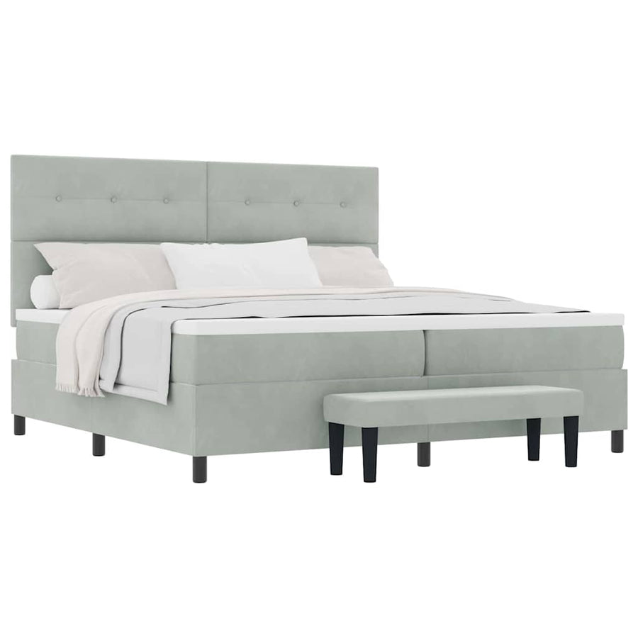 Boxspring bed met matras Lichtgrijs 200 x 200 cm Fluweel