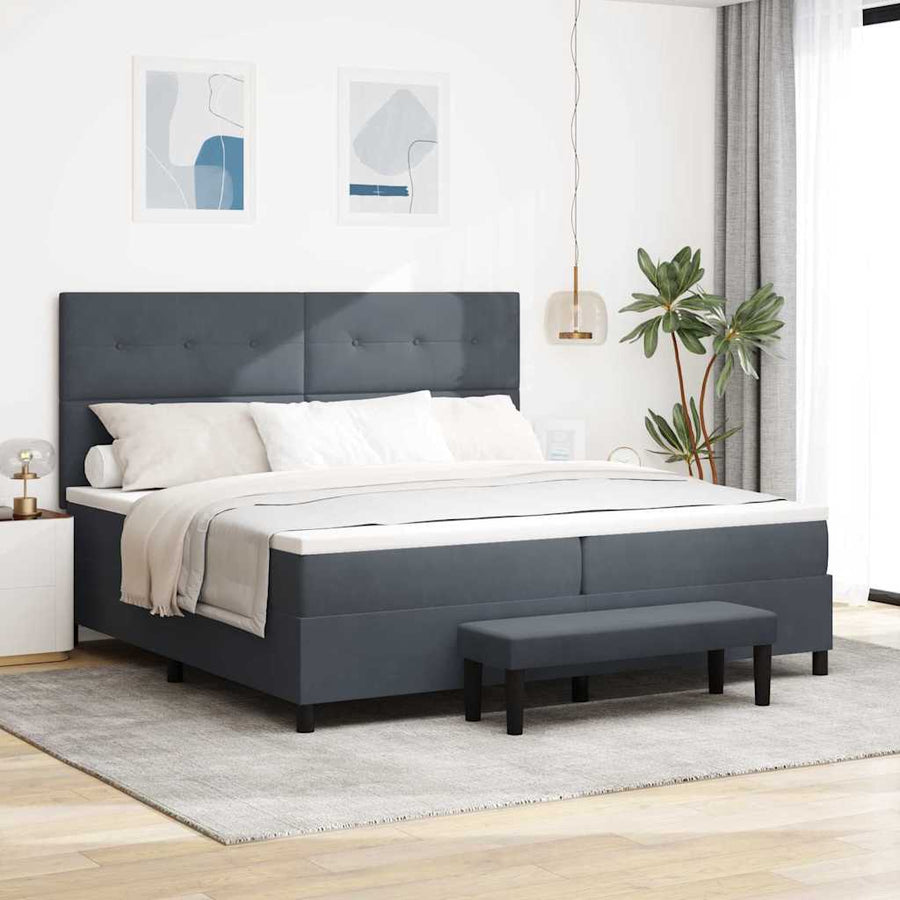 Boxspring bed met matras Donkergrijs 200 x 200 cm Fluweel