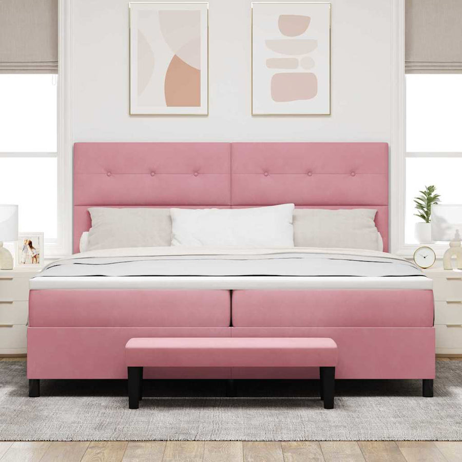 Boxspring Bed Met Matras Fluweel Roze 200 x 200 cm
