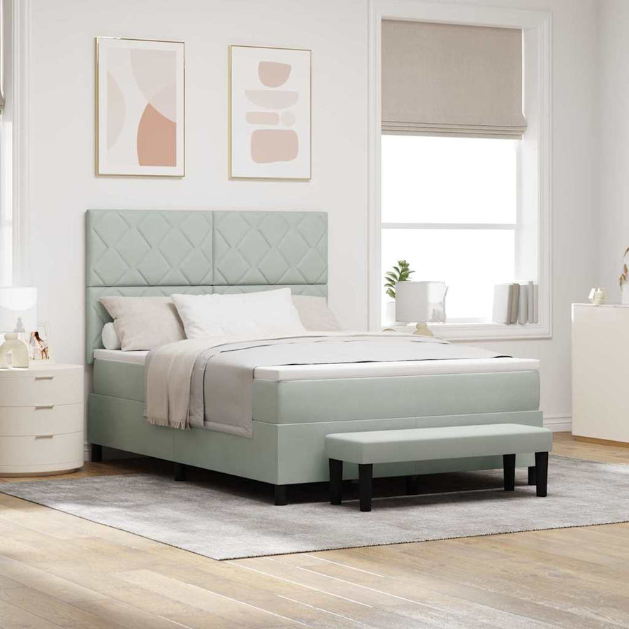 Boxspring bed met matras Lichtgrijs 140 x 200 cm Fluweel