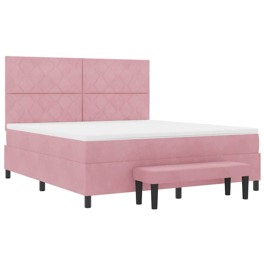 Boxspring Bed Met Matras Fluweel Roze 180 x 200 cm