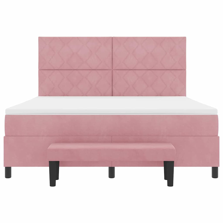 Boxspring Bed Met Matras Fluweel Roze 180 x 200 cm