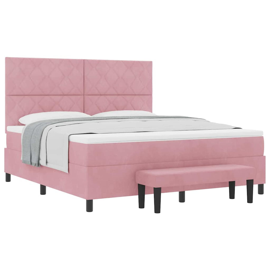 Boxspring Bed Met Matras Fluweel Roze 180 x 200 cm