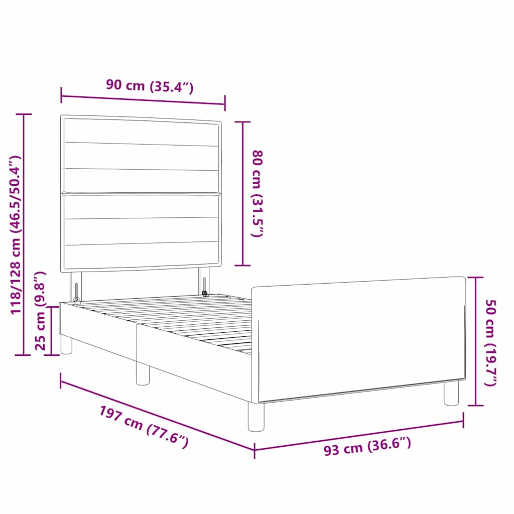 Bedframe stof taupe 90x190 cm