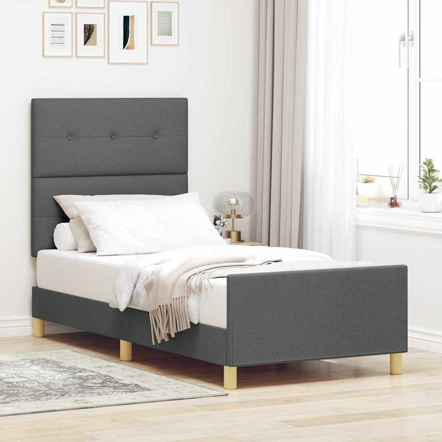Bedframe met hoofdeinde Donkergrijs 90 x 200 cm Stof
