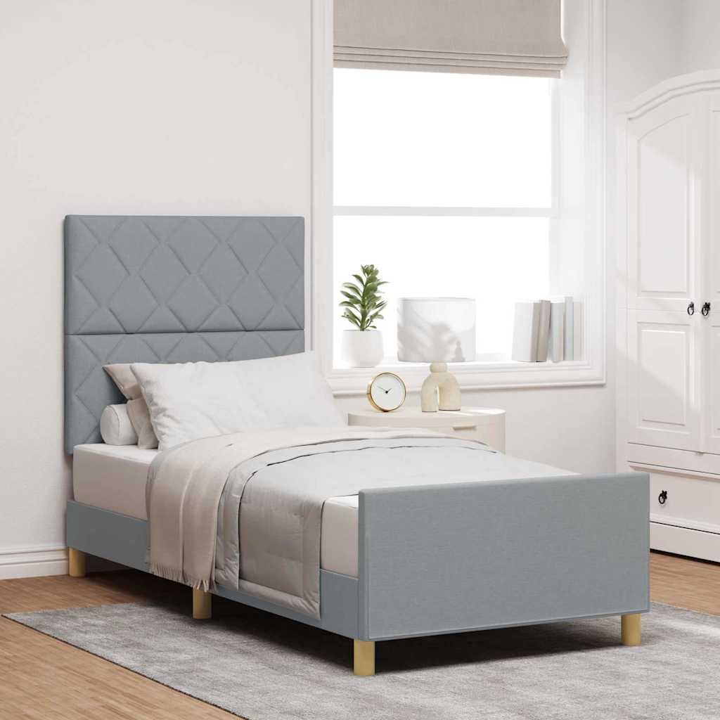 Bedframe met hoofdeinde Lichtgrijs 90 x 190 cm Stof
