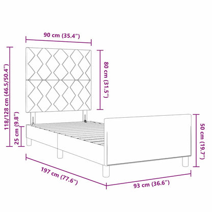 Bedframe met hoofdeinde Lichtgrijs 90 x 190 cm Stof