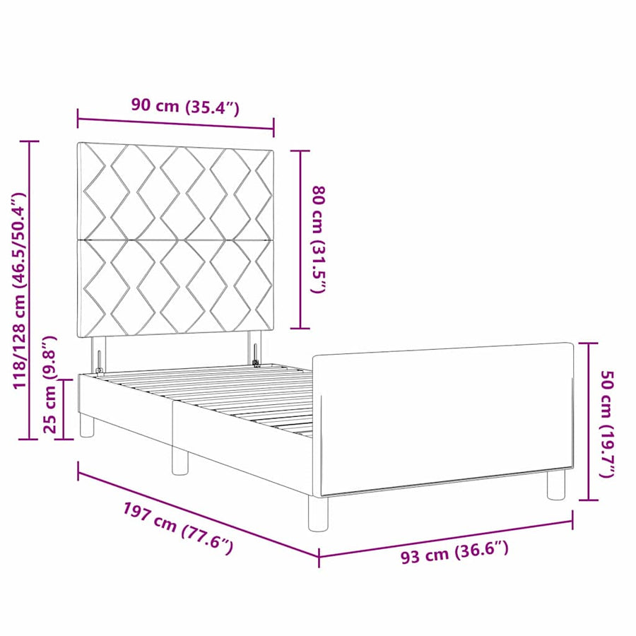 Bedframe met hoofdeinde Lichtgrijs 90 x 190 cm Stof